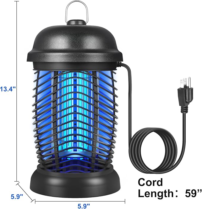 Bug Zapper Outdoor, 4200V Electric Mosquito & Fly Zapper, Black | Covers Up to 1/2 Acre, Fly Traps for Patio Backyard, 3 Prong Plug, 90-130V ABS Plastic Outer, Mosquito Killer