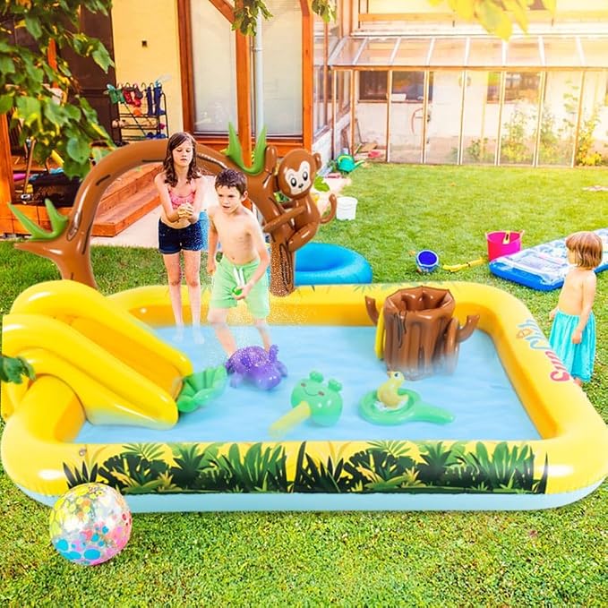 Animal Kids Pool with Slide and Sprinkler, Inflatable Play Center with Toy | Toddler Pool with Water Slide,Blow Up Kiddie Pool for Garden & Backyard,85" x 66" x 33.5"