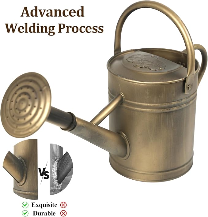 1 Gallon Galvanized Metal Watering Can, Retro Bronze Tone with Detachable Spout, Vintage Rustic Decorative Water Pot for Home Garden Indoor Outdoor Plants