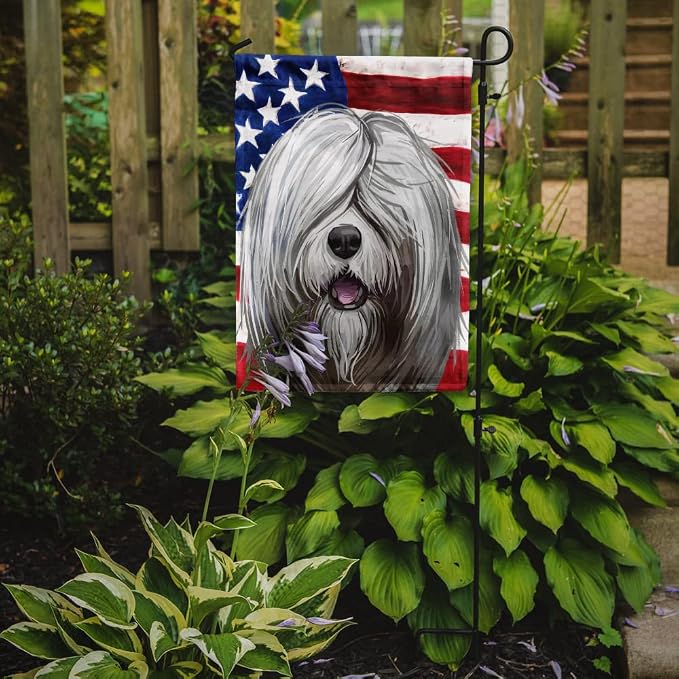 Caroline's Treasures CK6716GF South Russian Ovcharka Dog American Flag Garden Flag Mailbox Flag Decorative Yard Flag Banner Outside Patio Artwork Yard Flower Beds, Garden Size, Multicolor
