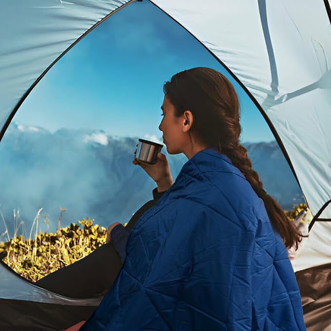 Large Waterproof Outdoor Blanket Thick Fleece 80" x 58" | Windproof Stadium Blanket, Wearable Poncho, Machine Washable for Camping, Car, Pet, Picnics - Dark blue