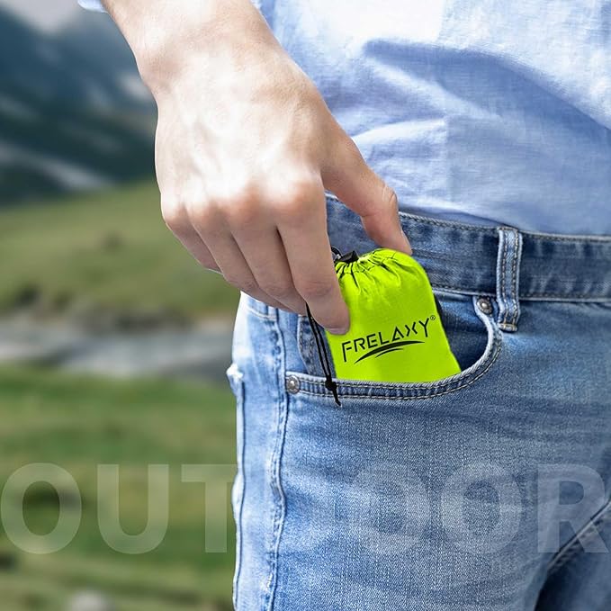 Frelaxy Pocket Picnic Blanket, Waterproof Sandproof Beach Mat, Compact Camping Tarp for Festivals, Hiking, Travel, Outdoor Recreation (Neon Green & Black, 35'' x 57'')