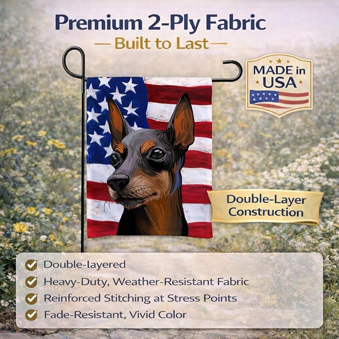 Caroline's Treasures CK6743GF Toy Manchester Terrier American Flag Garden Flag Mailbox Flag Decorative Yard Flag Banner Outside Patio Artwork Yard Flower Beds, Garden Size, Multicolor
