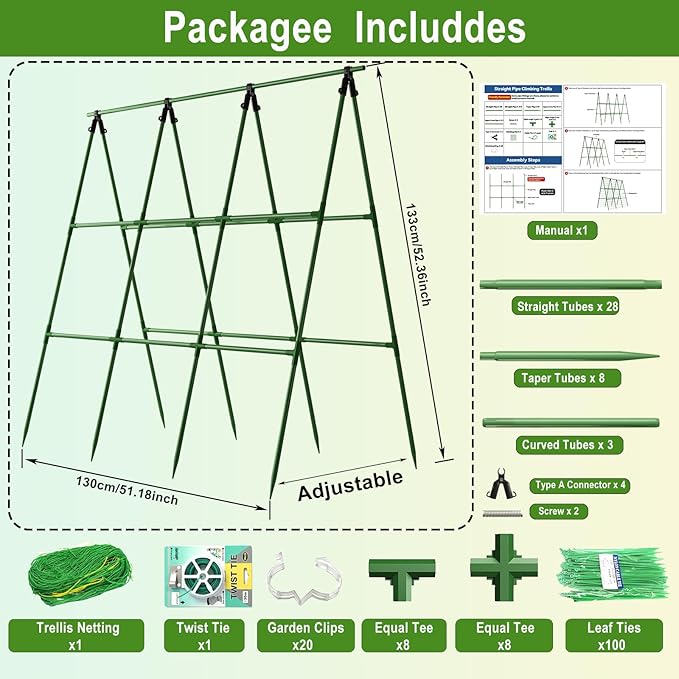 Cucumber Trellis for Raised Bed, A-Shape Arch Metal Garden Trellis for Climbing Plants, Heavy Duty Plant Trellis Outdoor, Easy Assembly Rustproof Trellis for Vines