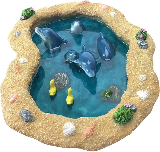 GlitZGlam The Blue Dolphins Miniature Pond for a Fairy Garden. A Miniature Pond for a Fairy and Enchanted Garden Accessories