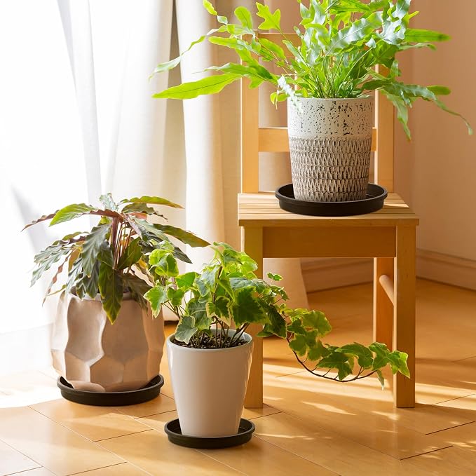 NATSUKY Plant Saucer 16 Inch 2 Pack, 8 10 12 14 16 Inch Plant Trays Round for Indoors Heavy Duty Plastic Flower Plants Saucers for Pots Outdoors No Holes Drip