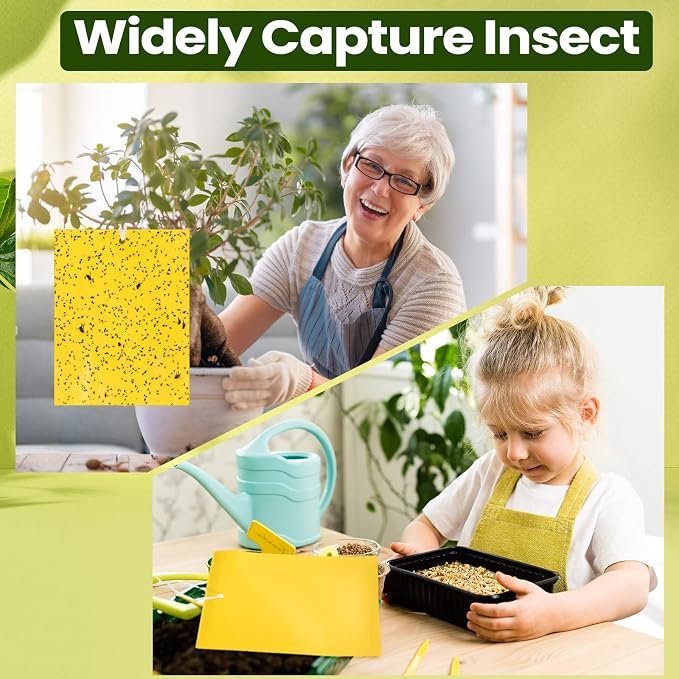 Qualirey 500 Pcs 6x8 Inch Yellow Sticky Traps for Gnats, Dual-Sided Sticky Gnat Traps for Indoor Outdoor, Fly Catcher for Fungus Gnats, Fruit Flies, Whiteflies– Bulk Pack with Twist Ties