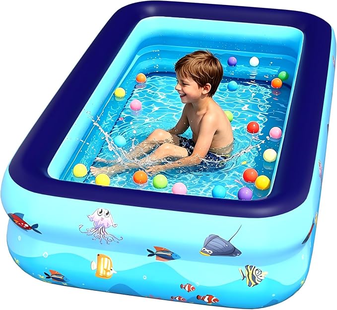 HAIKE Inflatable Pool for Adults and Kids, Summer 2 Layer Thickened Kids Pool Outdoor Water Party, Family Full-Sized Swimming Pool, Rectangle Blow Up Pool for Backyard Garden (47.2"x35.4"x19.7")