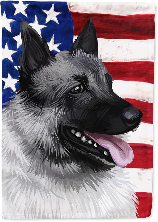 Caroline's Treasures CK6631CHF Norwegian Elkhound Dog American Flag House Flag Large Porch Sleeve Pole Decorative Outside Yard Banner Artwork Wall Hanging, Polyester, House Size, Multicolor