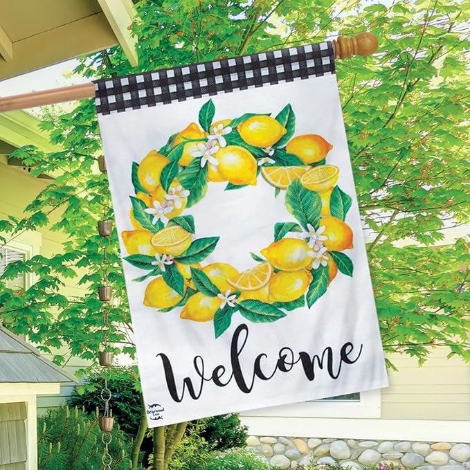 Briarwood Lane Lemon Wreath Summer Burlap House Flag