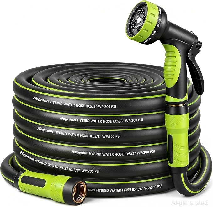 Garden Hose 25ft, Non-Expandable Heavy Duty Water Hose with 10 Function Sprayer, Flexible, Leakproof, Kink Resistant & Hybrid Hose for Yard, Outdoor, 600 PSI