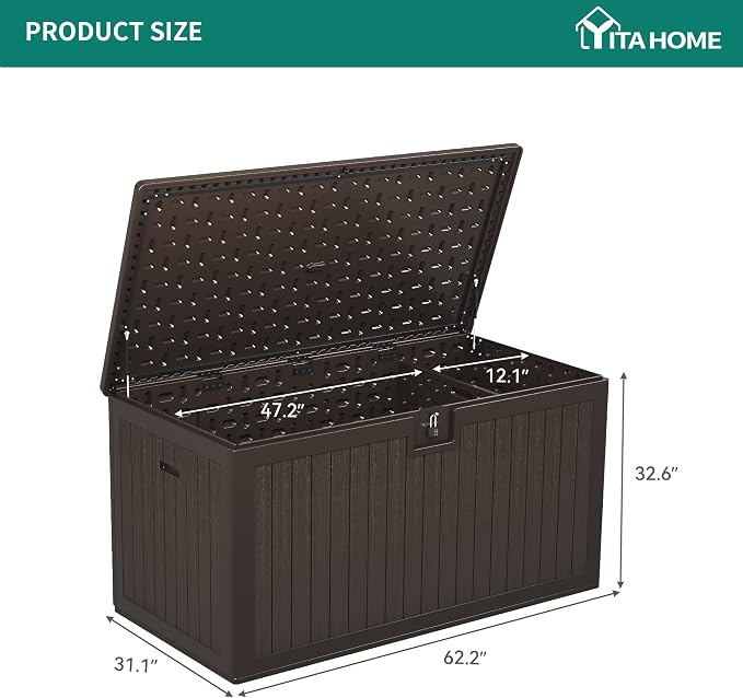 YITAHOME 260 Gallon Large Deck Box with Divider & Side Handles, Outdoor Double-Wall Storage for Patio Furniture Cushions, Garden Pool Accessories, Waterproof & Lockable