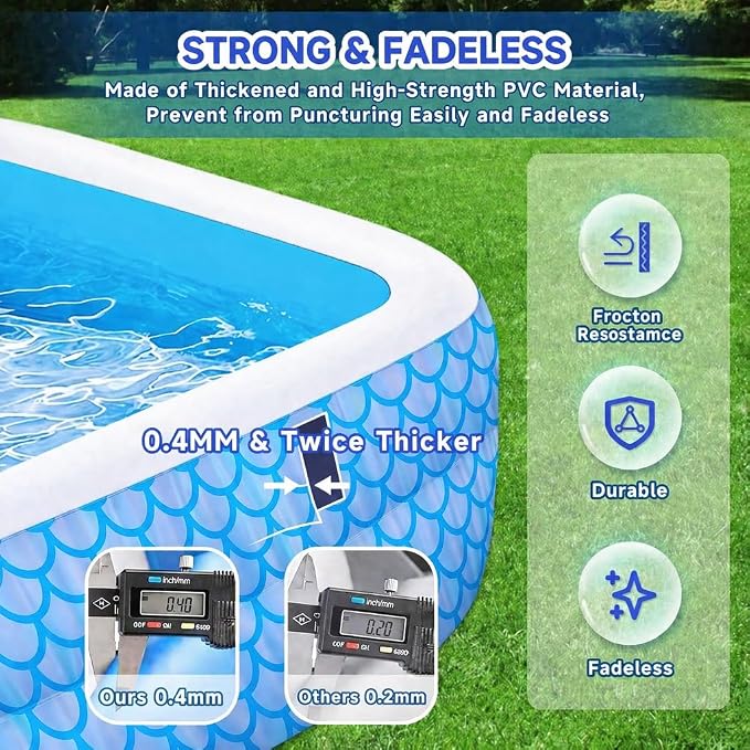 Inflatable Swimming Pool for Kids and Adults- 118" x 68" x 22" Family Full-Sized Blow Up Pools for Kids-Thickened Durable Above Ground Swimming Pool Backyard Lawn, Summer Party Outdoor and Indoor