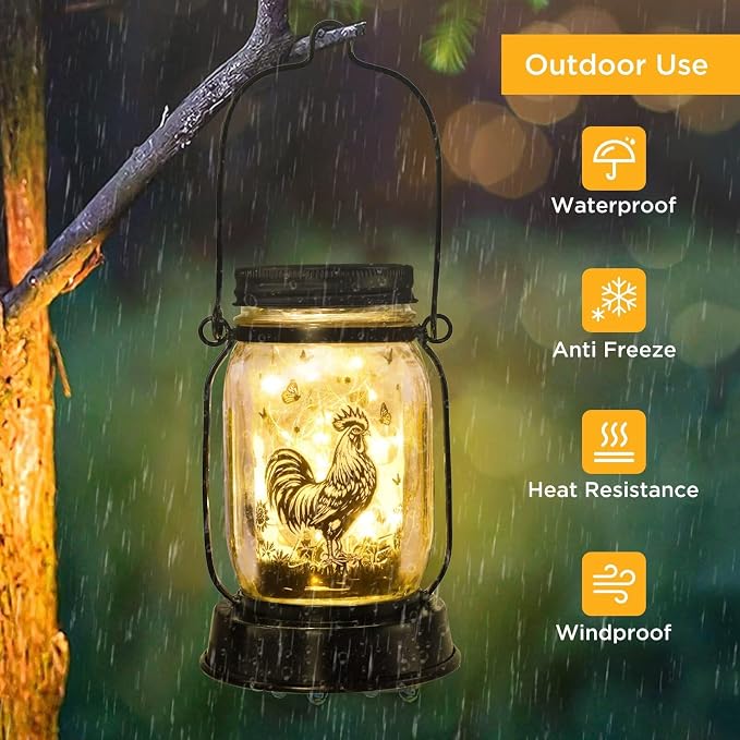kyoryuger Chicken Rooster Gifts for Women/Men Cock Lovers Solar Lantern Mom Birthday, Mothers Day, Solar Garden Decoration Outside for Yard, Patio,Backyard,Porch, Torches