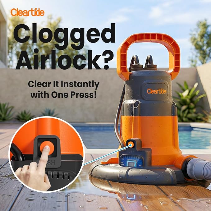 Cleartide Smart Automatic Water Pool Cover Pump,Submersible Pump Removes Water from Inground/Above Ground Winter Swimming Pools, 1/3 HP 2790 GPH, Auto On/Off & Freeze Protection, 25ft Cord, 120V AC