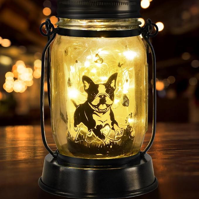 kyoryuger Boston Terrier Gifts for Women/Men Boston Terrier Solar Lanterns Mom Birthday Dog Lovers Lantern Pet Loss Dog Memorial Lights Solar Garden Decor for Yard, Patio,Backyard,Porch Torches Light