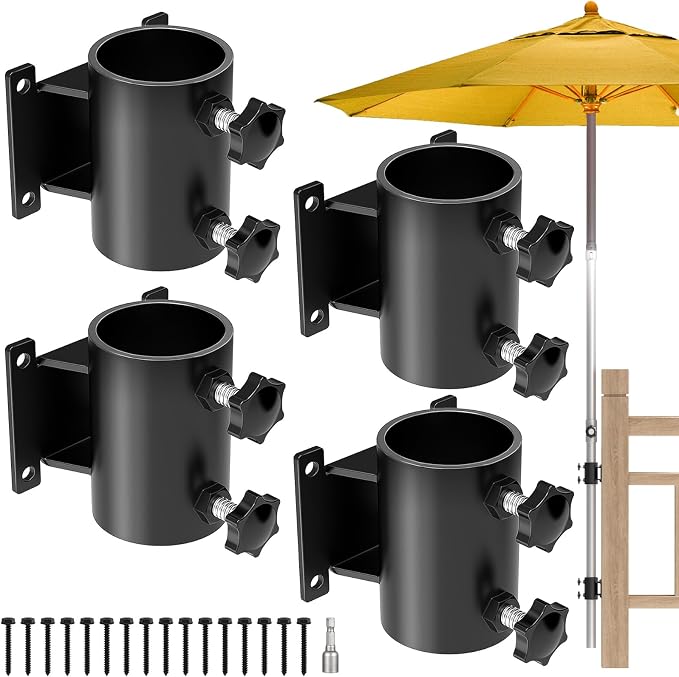 Deck Umbrella Mount Stainless Steel Patio Umbrella Holder, Umbrella Clamp Mount for Deck Railing Heavy Duty Outdoor Umbrella Clamp (4 Pcs)