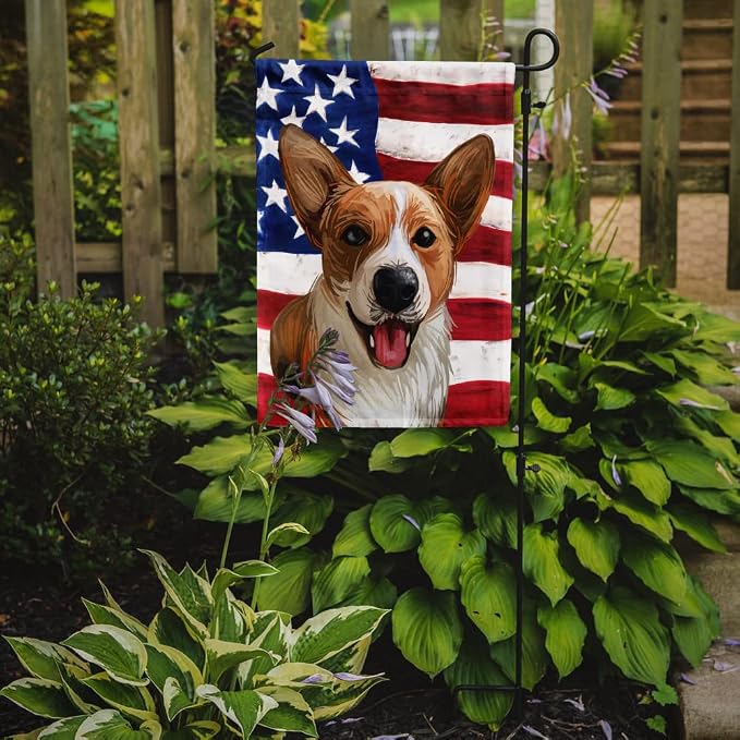 Caroline's Treasures CK6750GF Cardigan Welsh Corgi American Flag Garden Flag Mailbox Flag Decorative Yard Flag Banner Outside Patio Artwork Yard Flower Beds, Garden Size, Multicolor