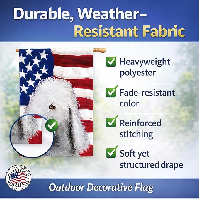 Caroline's Treasures CK6425CHF Bedlington Terrier American Flag House Flag Large Porch Sleeve Pole Decorative Outside Yard Banner Artwork Wall Hanging, Polyester, House Size, Multicolor