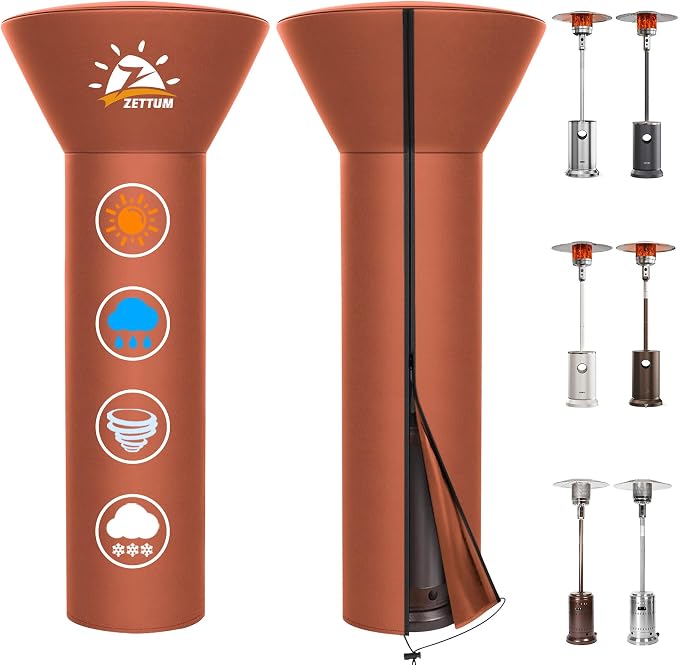 Zettum Patio Heater Covers - 600D Outdoor Heater Cover with Zipper Heavy Duty Waterproof, Propane Heat Cover for East Oak, Hampton Bay, Amazon Basics and Fire Sense (89" Height x 33" Dome x 19" Base)