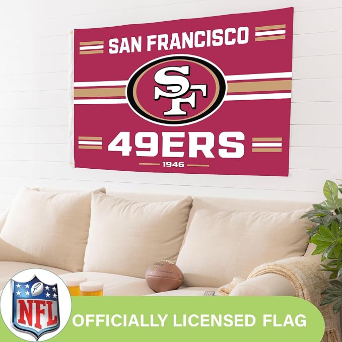 NFL San Francisco 49ers Vintage Flag | 3 x 5 Estate Flag with Grommets | Heavy Duty Banner for Outdoor Garden Patio Decoration | Indoor Wall Decor for Room | Works with Flag Poles for Outside House (San Francisco 49ers-Vintage)