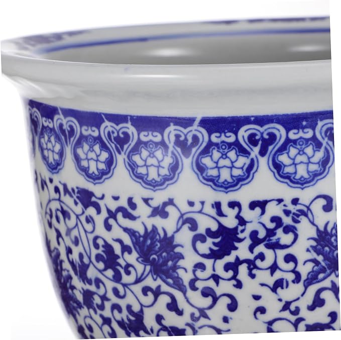 Blue and White Flower Pot with Drain Hole, Blue and White Planter Ceramic Ceramic Decorative Flower Pot Chinoiserie Planter, Diameter 6.7 inch