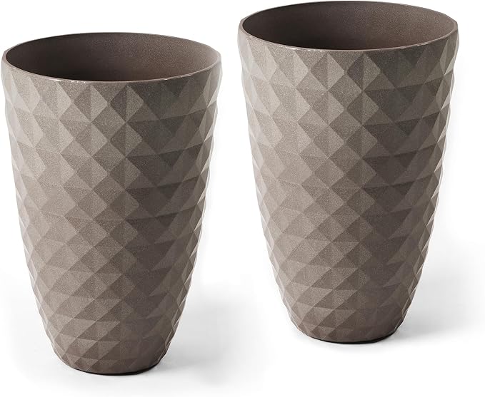 Glitzhome 19.75" H Oversized Tall Planter, Round Sand Beige Tall Outdoor Planters with Drainage Holes, Large Flower Pots Outdoor Planters for Porch, Backyard, Front Door, Patio and Deck, Set of 2
