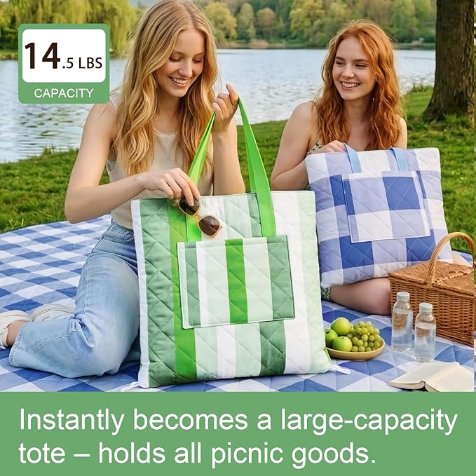 2 in 1 Tote Picnic Blanket Waterproof Outdoor Camping Mat,Large Capacity Beach Blanket 80''x80'' 7Layers Easy to Foldable and Carry.