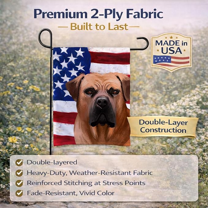 Caroline's Treasures CK6444GF Boerboel Dog American Flag Garden Flag Mailbox Flag Decorative Yard Flag Banner Outside Patio Artwork Yard Flower Beds, Garden Size, Multicolor