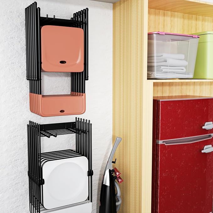 Folding Chair Storage Rack, 2-Pack Garden Tool Organizer for Garage | Max Load 240 lbs, Easy Install, Metal, for Lawn, Beach, Camping Chairs