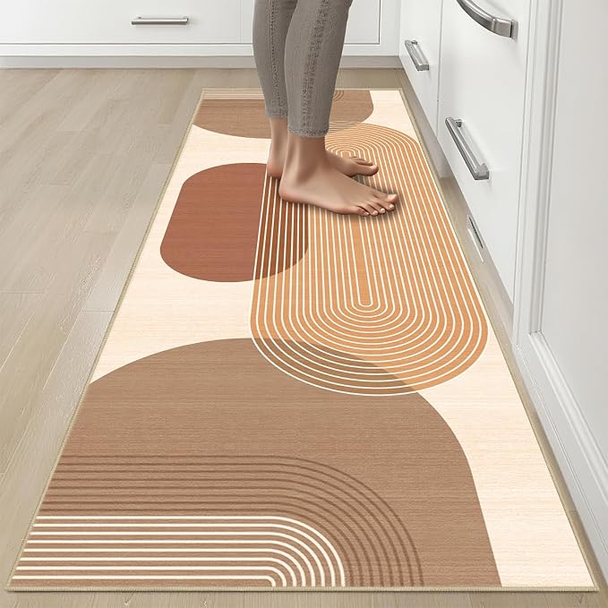 Boho Runner Rug 2x6 for Hallway Kitchen Bedroom,Bohemian Runner Rugs Washable Modern Geometric Rug Non-Slip Printed Low Pile Long Floor Carpet Mat for Bedroom Laundry,Orange