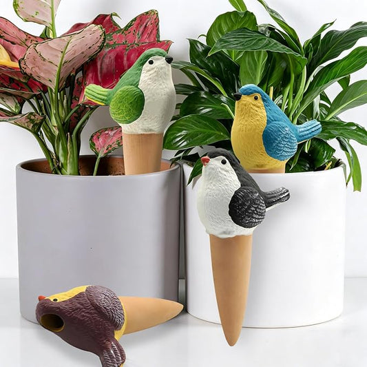 4 Pack Plant Watering Globes - Bird-Shaped Self Plants Watering Spikes with Slow Release, Handmade Terracotta Plant Watering Devices Automatic Vacation for Indoor & Outdoor Potted Plants