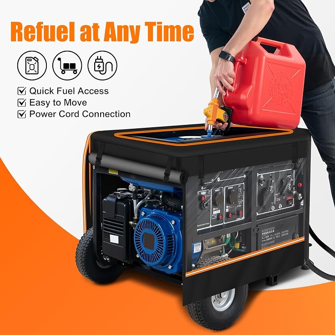 Generator Covers While Running, Heavy Duty 600D Waterproof Oxford Fabric, Generator Covers for Outside Fits Most 10000W+ Generators Side Control Panel Access & Top Fuel Access (Packaging May Vary)