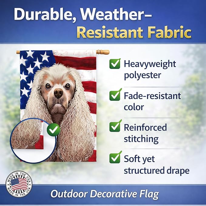 Caroline's Treasures CK6396CHF American Cocker Spaniel American Flag House Flag Large Porch Sleeve Pole Decorative Outside Yard Banner Artwork Wall Hanging, Polyester, House Size, Multicolor