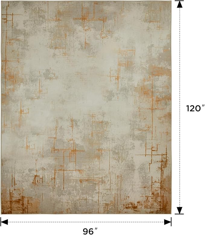 Joydeco 8x10 Area Rugs for Living Room, Washable Modern Abstract Non Slip Soft Rug, Low Pile Carpet for Bedroom, Dining Room, Home Office, Pet & Child Friendly, Light Brown & White & Beige