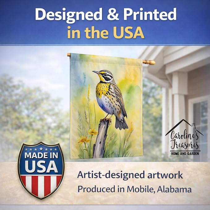 Caroline's Treasures Montana Western Meadowlark House Flag Large Porch Sleeve Pole Decorative Outside Yard Banner Artwork Wall Hanging, Polyester, House Size, Multicolor