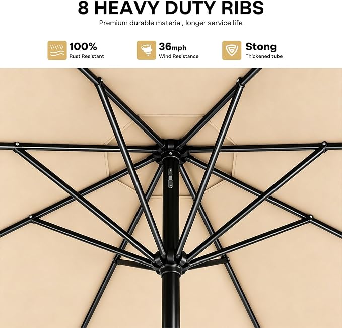 Sannwsg Outdoor Patio Umbrella,Table Umbrella with Push Button Tilt and Crank,Market Umbrella with 8 Sturdy Ribs,Yard Umbrella