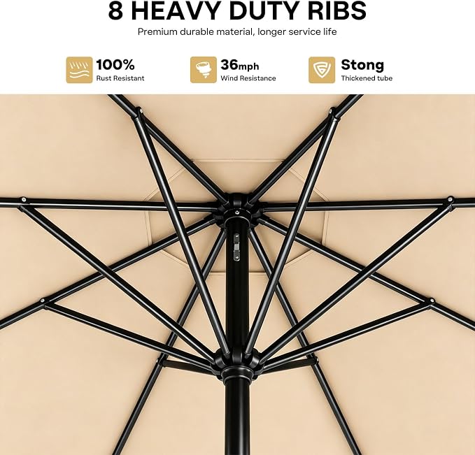 Sannwsg Outdoor Patio Umbrella,Table Umbrella with Push Button Tilt and Crank,Market Umbrella with 8 Sturdy Ribs,Yard Umbrella