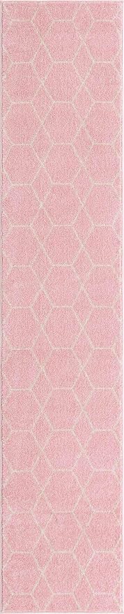 Unique Loom Trellis Frieze Collection Area Rug - Geometric (2' x 10' Runner, Light Pink/ Ivory)