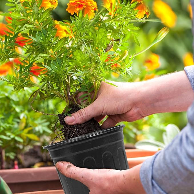 OUPSAUI 2/3/5 Gallon Pots for Plants,Flexible Gallon Plastic Nursery Pots with Drainage Holes, Plastic Pots for Outdoor Plants (3Gal-24pcs)