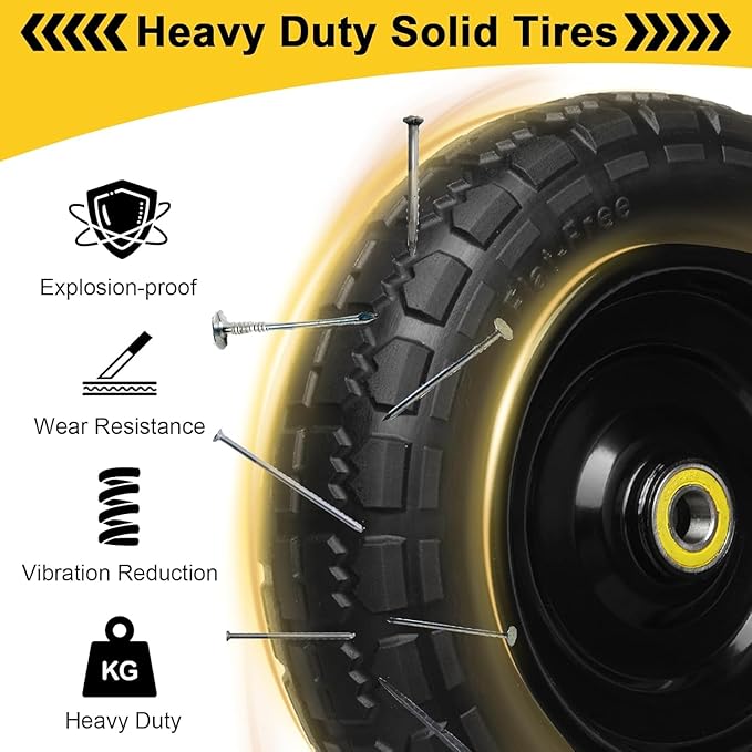 10 Inch Solid Rubber Tires, 4.10/3.50-4 Tire and Flat Free with 5/8" Bearings, 2.17" Offset Hub for GOR Garden Carts, Garden Wagon Carts, Trolleys, Hand Trucks and Utility Cart(4 Pack)