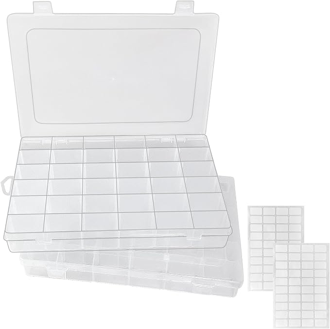 Guyuyii 2 Pack Bead Storage Containers with 36 Grids Adjustable Dividers | for Jewelry Making, Craft Organization, Diamond Painting, Compatible with Beads, Earrings, Small Hardware, Clear