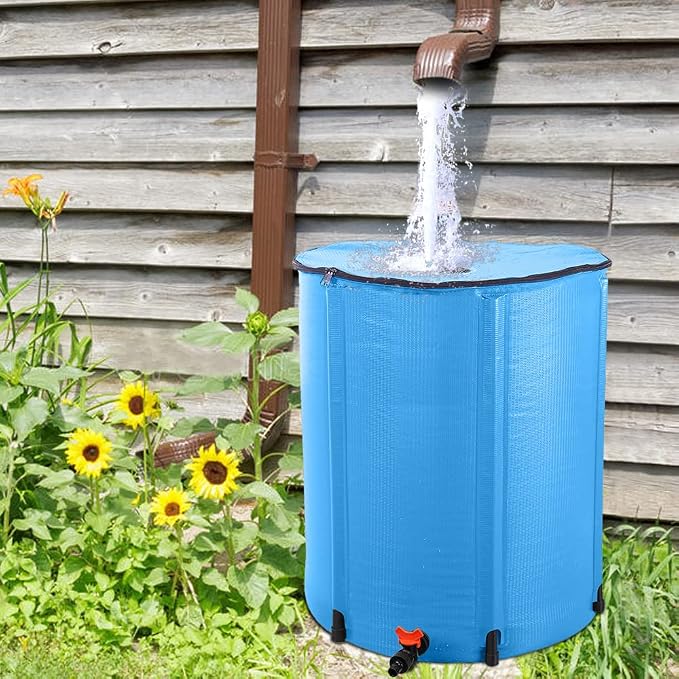 50 Gallon Collapsible Rain Barrel, Rain Water Collection Barrel System Kit, Collapsible Water Tank with Spigot and Overflow Kit, Portable Rain Water Catcher for Garden, Blue