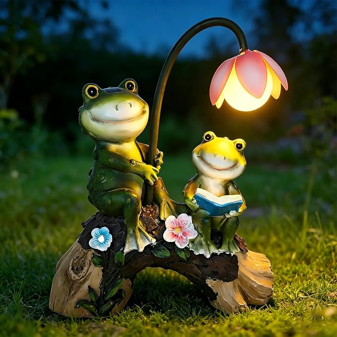 Solar Frog Garden Statue with Flower Lamp for Outdoor, Waterproof Frogs Garden Decor for Yard, Lawn , Balcony, Garden Figurine Lights for Patio Decor, Ideal Gift for Garden Lovers & Homeowners