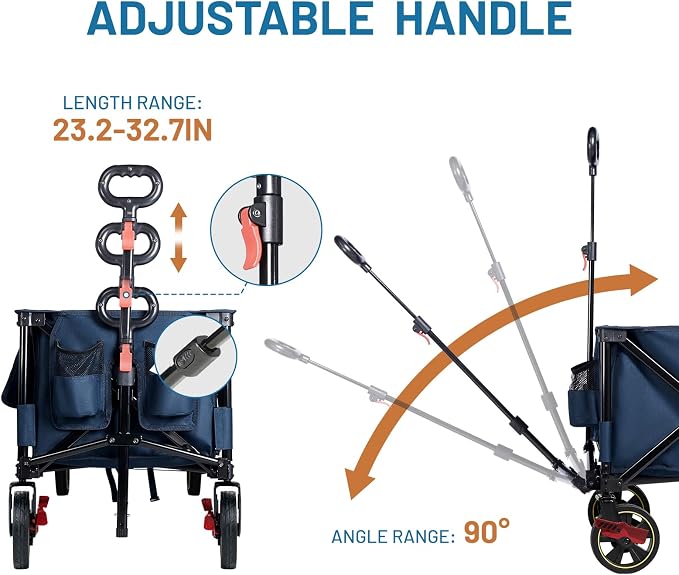 Timber Ridge 51.2'' Extended Collapsible Wagons Carts Foldable, 500LBS Heavy Duty Sports Wagon with Adjustable Handle, 400L Capacity Portable Cart for Camping Shopping