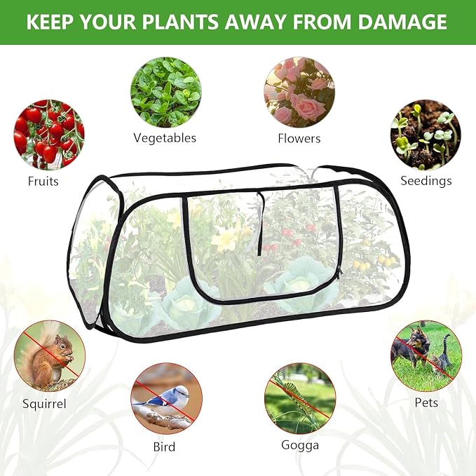 2 Pcs Pop Up Garden Mesh Plant Cover for Raised Beds, 47x20x16 Inch Outdoor Mesh Enclosure with Side Window & 4 Ground Stakes, Protects Fruits, Vegetables, Seedlings & Herbs (2 Pcs (47x20x16 Inch))