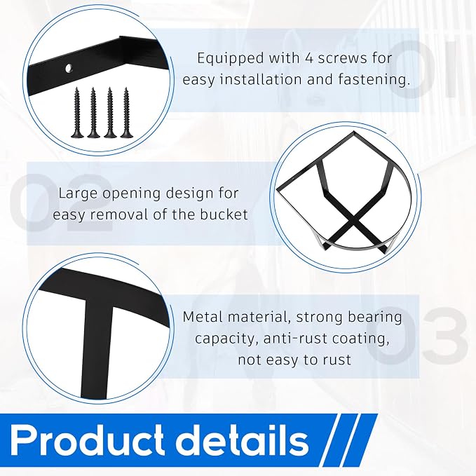Teenyyou 2 Pcs Heavy Duty Metal Bucket Holder Securely Bucket Hangers for 5 Gallon Horse Water and Feed Pre Installed Pail Holder for Horses, Wall Mount(Two Strip Style)