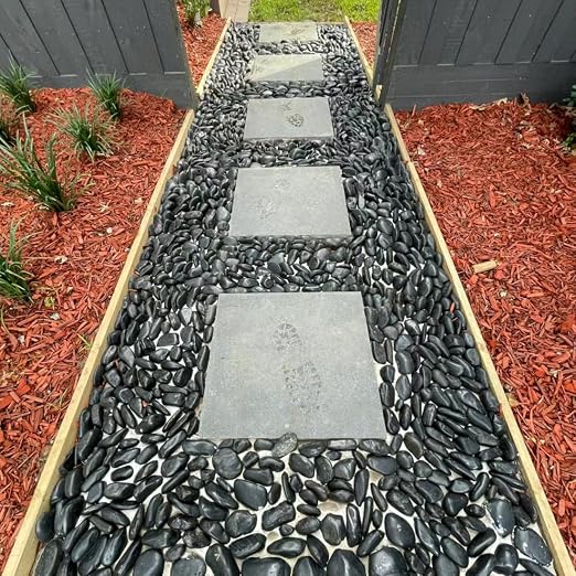 YISZM 20lbs Large River Rocks for Landscaping, 3-4" Black Pebbles for Garden Design, Hand-Picked Smooth Stones for Fish Tank, Flower Pots, Indoor Water Fountains, Pathways, Backyard