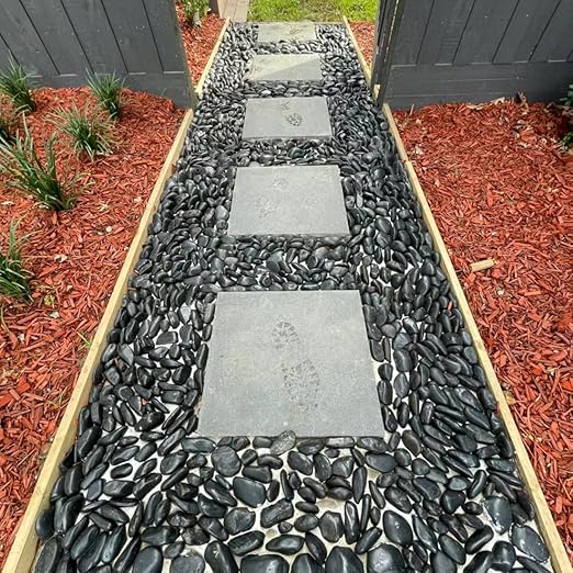 YISZM 40lbs Large River Rocks for Landscaping, 3-4" Black Pebbles for Garden Design, Hand-Picked Smooth Stones for Fish Tank, Flower Pots, Indoor Water Fountains, Pathways, Backyard