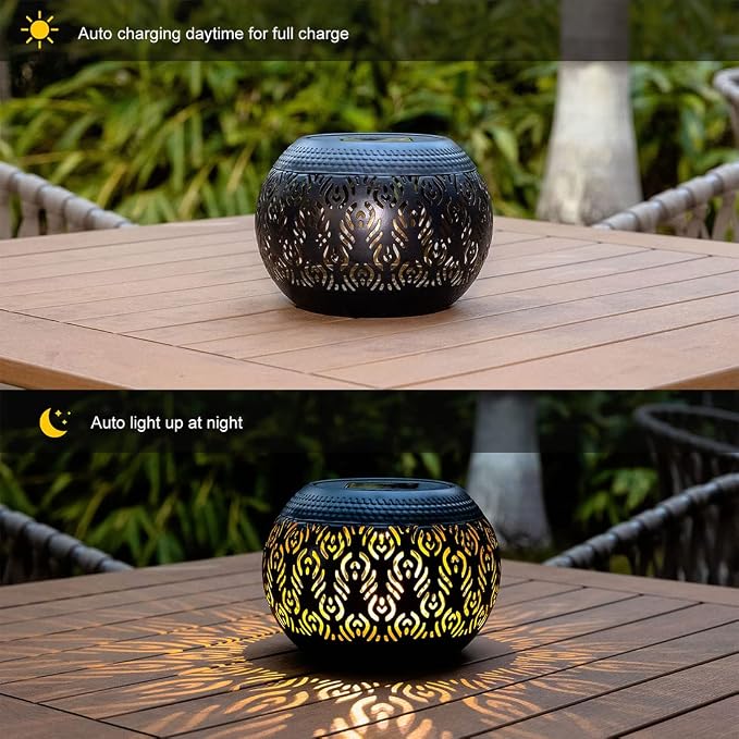 Solar Table Lanterns Outdoor Waterproof - LED Lamp Black Peacock Feather Metal Tabletop Light Solar Powered Decorative Lantern for Indoor Desk Bedroom Patio Garden Pathway Yard (1 Pack)